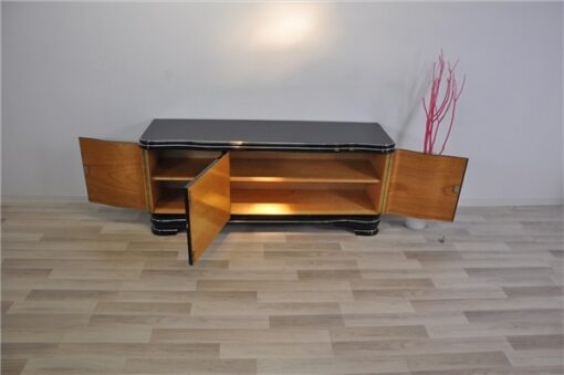 Art Deco Lowboard, Chromgriffe, Klavierlack