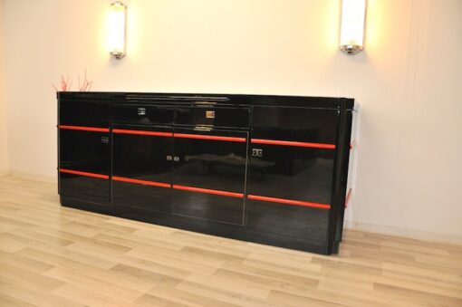 Art Deco Sideboard, Londoner Hotel, Hochglanzschwarz