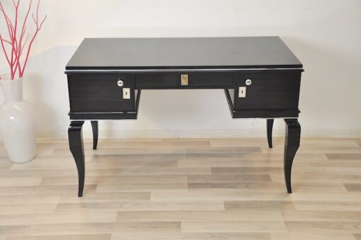 Art Deco Damenschreibtisch, filigranes Design, Hochglanzschwarz