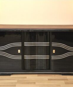 Art Deco Sideboard, Lederplatte, Chromleisten