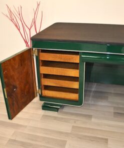 Art Deco Schreibtisch, Jaguar Racing Green, Alcantara