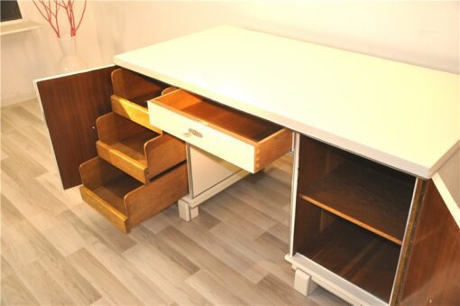 Klassischer Art Deco Schreibtisch, Hochglanzweiß