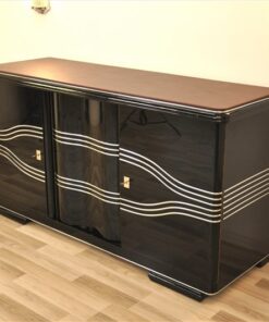 Art Deco Sideboard, Lederplatte, Chromleisten