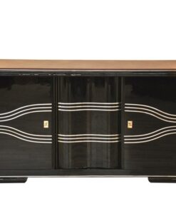 Art Deco Sideboard, Lederplatte, Chromleisten