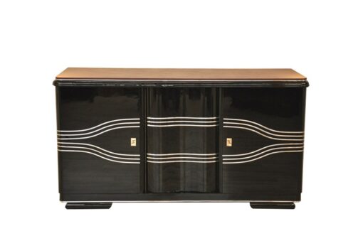 Art Deco Sideboard, Lederplatte, Chromleisten