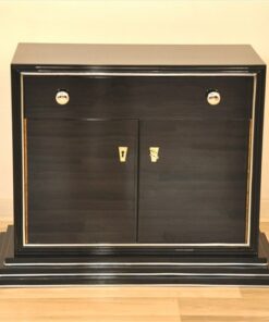 Art Deco Barschrank, Treppenfuß, Hochglanzschwarz