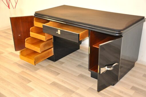 Art Deco Schreibtisch, Metallic Lackierung, Alcantara