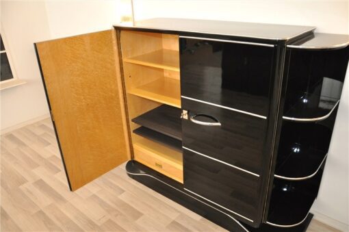 Art Deco Barschrank, Pianolack, Chromgriffe