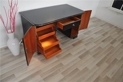 Art Deco Schreibtisch, Klavierlack, sauberes Innenleben