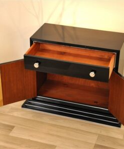 Art Deco Barschrank, Treppenfuß, Hochglanzschwarz