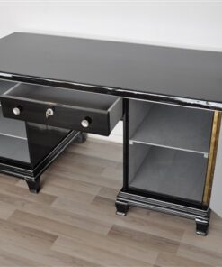 Art Deco Schreibtisch, Hochglanzschwarz, Klassisches Design