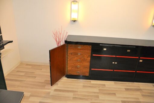 Art Deco Sideboard, Londoner Hotel, Hochglanzschwarz