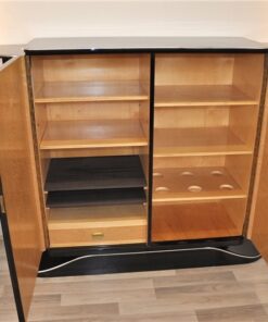 Art Deco Barschrank, Pianolack, Chromgriffe