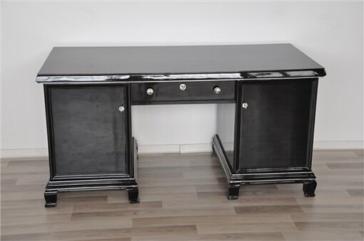 Art Deco Schreibtisch, Hochglanzschwarz, Klassisches Design