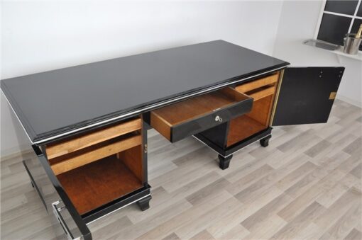 Art Deco Schreibtisch, hochglanzschwarz