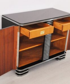 Art Deco Kommode,Brüssel, Treppenfuss, Chrombeschläge & Leisten, Handpoliert & Hochglanz Lackiert, Wohnzimmer, Moebel, Sideboard