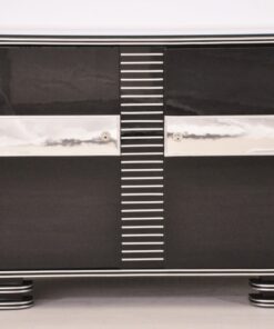 Art Deco Kommode,Brüssel, Treppenfuss, Chrombeschläge & Leisten, Handpoliert & Hochglanz Lackiert, Wohnzimmer, Moebel, Sideboard