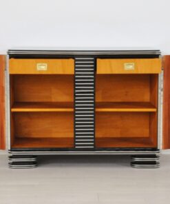 Art Deco Kommode,Brüssel, Treppenfuss, Chrombeschläge & Leisten, Handpoliert & Hochglanz Lackiert, Wohnzimmer, Moebel, Sideboard