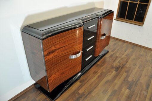 Art Deco Sideboard, Hochglanz Lackierung ( Innen & Außen ), Franz. Fuss, Lacobellplatte, 4 große Schubladen, Flügeltüren in Wellenform