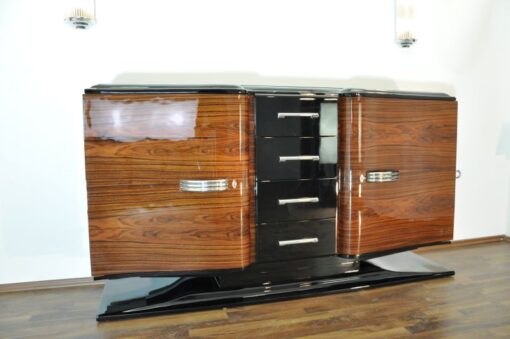 Art Deco Sideboard, Hochglanz Lackierung ( Innen & Außen ), Franz. Fuss, Lacobellplatte, 4 große Schubladen, Flügeltüren in Wellenform