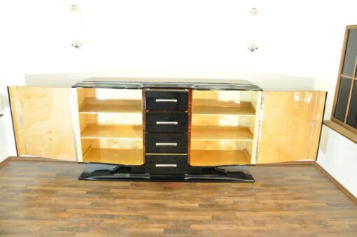 Art Deco Sideboard, Hochglanz Lackierung ( Innen & Außen ), Franz. Fuss, Lacobellplatte, 4 große Schubladen, Flügeltüren in Wellenform