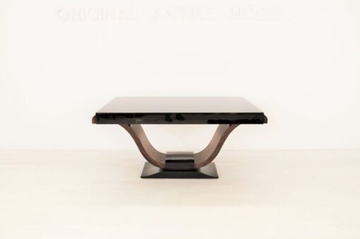 Schöner Art Deco Esstisch, wunderschönes Furnierbild aus Makassarholz, Handpoliert, sehr guter Zustand, schwarzer Klavierlack