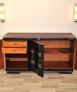 Art Deco Sideboard, Lederplatte, Chromleisten