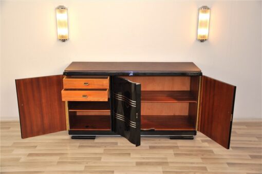 Art Deco Sideboard, Lederplatte, Chromleisten