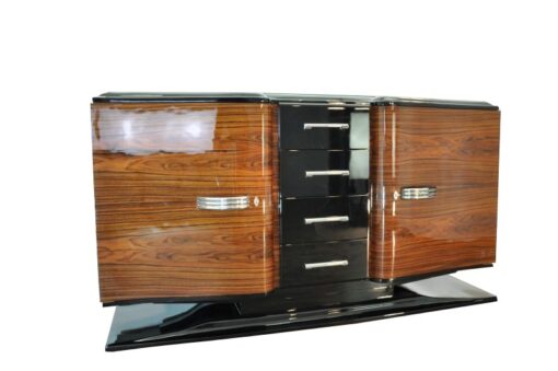 Art Deco Sideboard, Hochglanz Lackierung ( Innen & Außen ), Franz. Fuss, Lacobellplatte, 4 große Schubladen, Flügeltüren in Wellenform