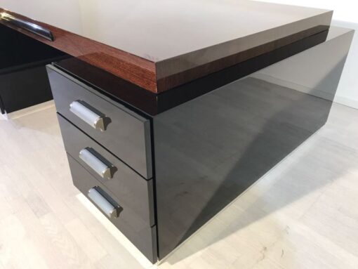 Bauhaus XXL Schreibtisch, Partnerdesk, Zebranoholz, Wengeholz, handpoliert, traumhafte Form