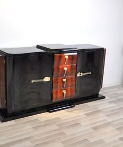 Art Deco Sideboard, Frankreich 1935, hochglantschwarzer Klavierlack, Palisanderholzfurnier, Flügeltüren