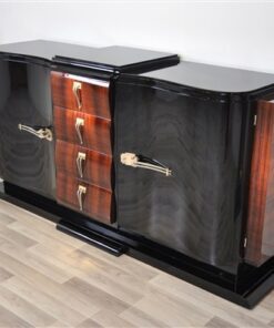 Art Deco Sideboard, Frankreich 1935, hochglantschwarzer Klavierlack, Palisanderholzfurnier, Flügeltüren