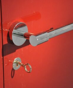 Art Deco Konsole, Hochglanzlackierung in Rot, Chromgriff, schönes Design, Chromlinien, einzigartige Lack, Moebel, Schrank, poliert