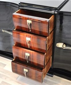 Art Deco Sideboard, Frankreich 1935, hochglantschwarzer Klavierlack, Palisanderholzfurnier, Flügeltüren