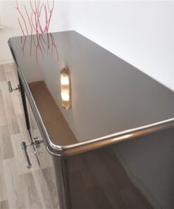 Lowboard Sideboard in Metallic Grau, Hochglanzlackierung, einzigartiges Design, tolle Formensprache, Chromgriffe