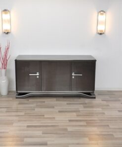 Lowboard Sideboard in Metallic Grau, Hochglanzlackierung, einzigartiges Design, tolle Formensprache, Chromgriffe