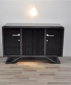 Hochglanz Art Deco Sideboard, Klavierlack, Chromlinien, runde Form, sauberes Innenleben