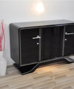 Hochglanz Art Deco Sideboard, Klavierlack, Chromlinien, runde Form, sauberes Innenleben