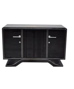 Hochglanz Art Deco Sideboard, Klavierlack, Chromlinien, runde Form, sauberes Innenleben