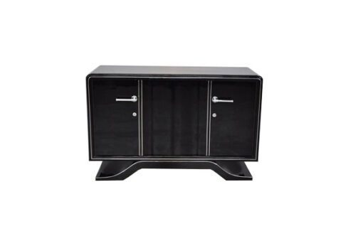 Hochglanz Art Deco Sideboard, Klavierlack, Chromlinien, runde Form, sauberes Innenleben