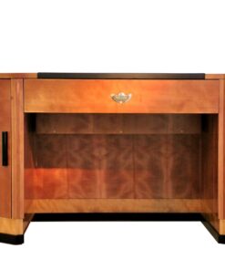 art deco schreibtisch, hexagonale tischplatte, kirsche.- und mahagoniholz, dunkel abgefasster schreibfläche, viel stauraum