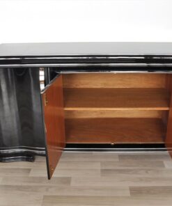 Art Deco Lowboard, Sideboard, großer Auszug, tolle Füße, hochglanzschwarzer Klavierlack, gechwungene Türen