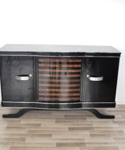 Art Deco Sideboard, gestreiftes Nußbaumfurnier, Klavierlack, wundervoller Fuß, Eyecatcher