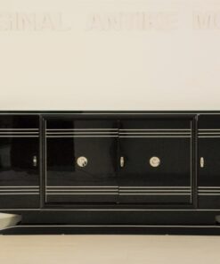 Art Deco Sideboard, Chromliner, rotes Barfach, hochglanz Schwarz, französisches Fußgestell, Design, buffet, wohnzimmer, Bar