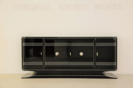 Art Deco Sideboard, Chromliner, rotes Barfach, hochglanz Schwarz, französisches Fußgestell, Design, buffet, wohnzimmer, Bar