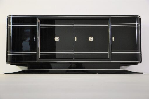 Art Deco Sideboard, Chromliner, rotes Barfach, hochglanz Schwarz, französisches Fußgestell, Design, buffet, wohnzimmer, Bar