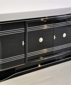 Art Deco Sideboard, Chromliner, rotes Barfach, hochglanz Schwarz, französisches Fußgestell, Design, buffet, wohnzimmer, Bar