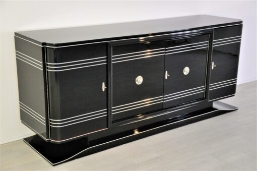 Art Deco Sideboard, Chromliner, rotes Barfach, hochglanz Schwarz, französisches Fußgestell, Design, buffet, wohnzimmer, Bar