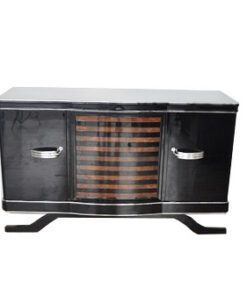 Art Deco Sideboard, gestreiftes Nußbaumfurnier, Klavierlack, wundervoller Fuß, Eyecatcher