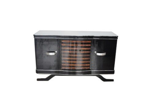 Art Deco Sideboard, gestreiftes Nußbaumfurnier, Klavierlack, wundervoller Fuß, Eyecatcher